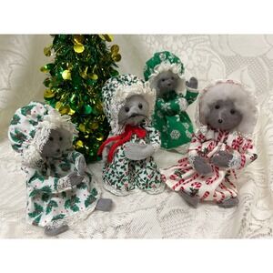 Set of 4 Handmade Christmas Mice Figurines‎ Winter Holiday Decor Collectible